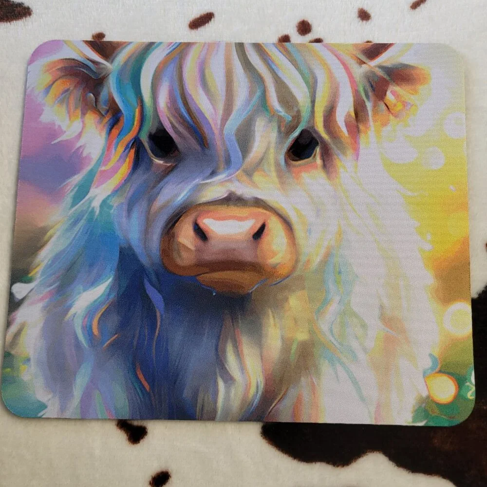 Highland Cow Watercolor Western Computer Mouse Pad Smooth Surface Non Slip Desk